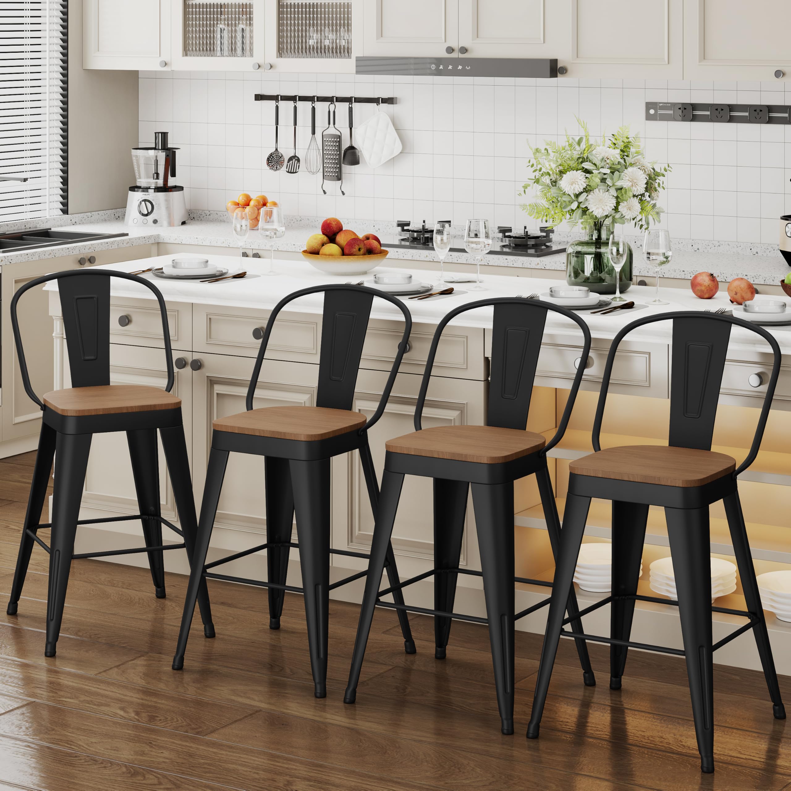 Wood Large Seat Bar Stools 2x Artiss Bar Stools Tractor Seat 65cm