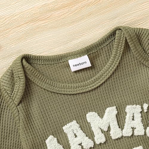 Vista 4 de GRNSHTS Mameluco para Bebé Recién Nacido Niño Conjuntos para Llegar a Casa Body con Estampado de Letras Enterizo+Gorro+Guantes Conjunto de Ropa de 3