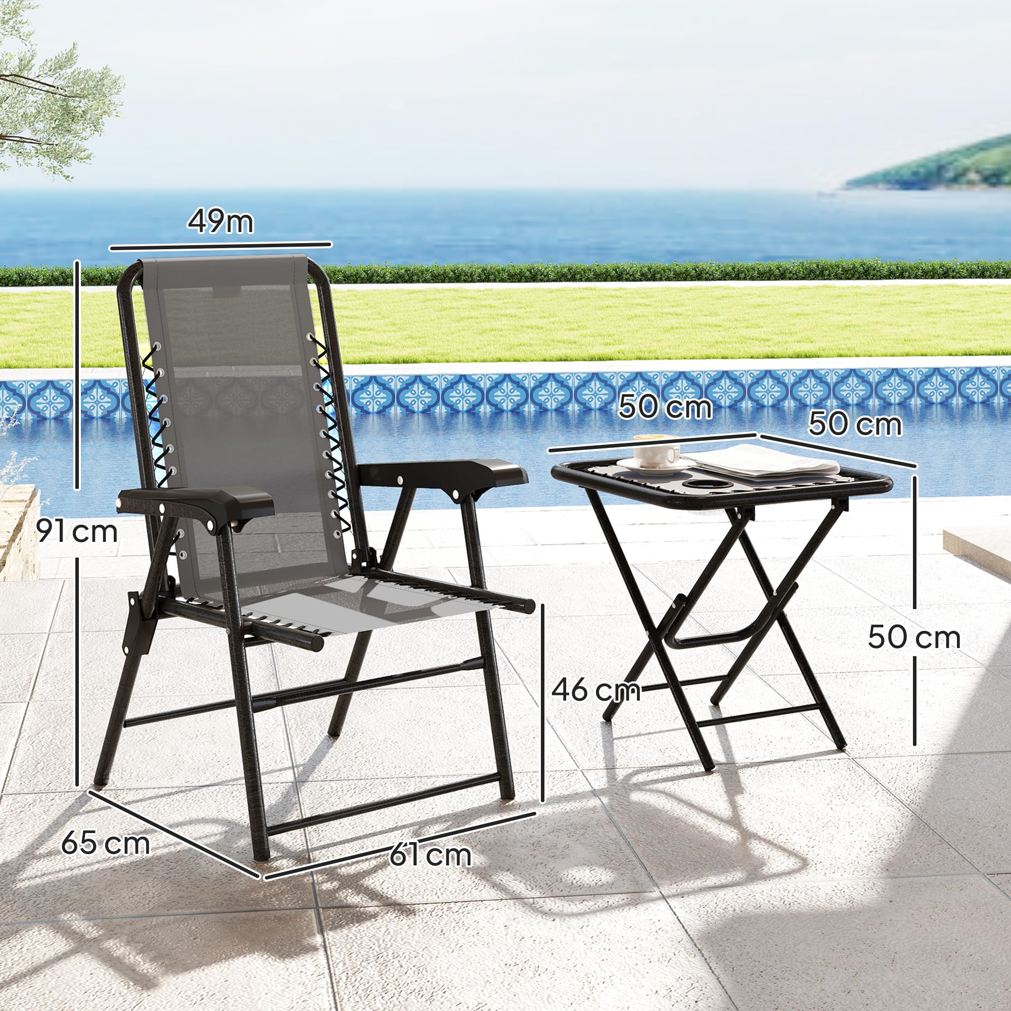 Outsunny Set de Bistro 3 pièces Table Pliante chaises Gris foncé