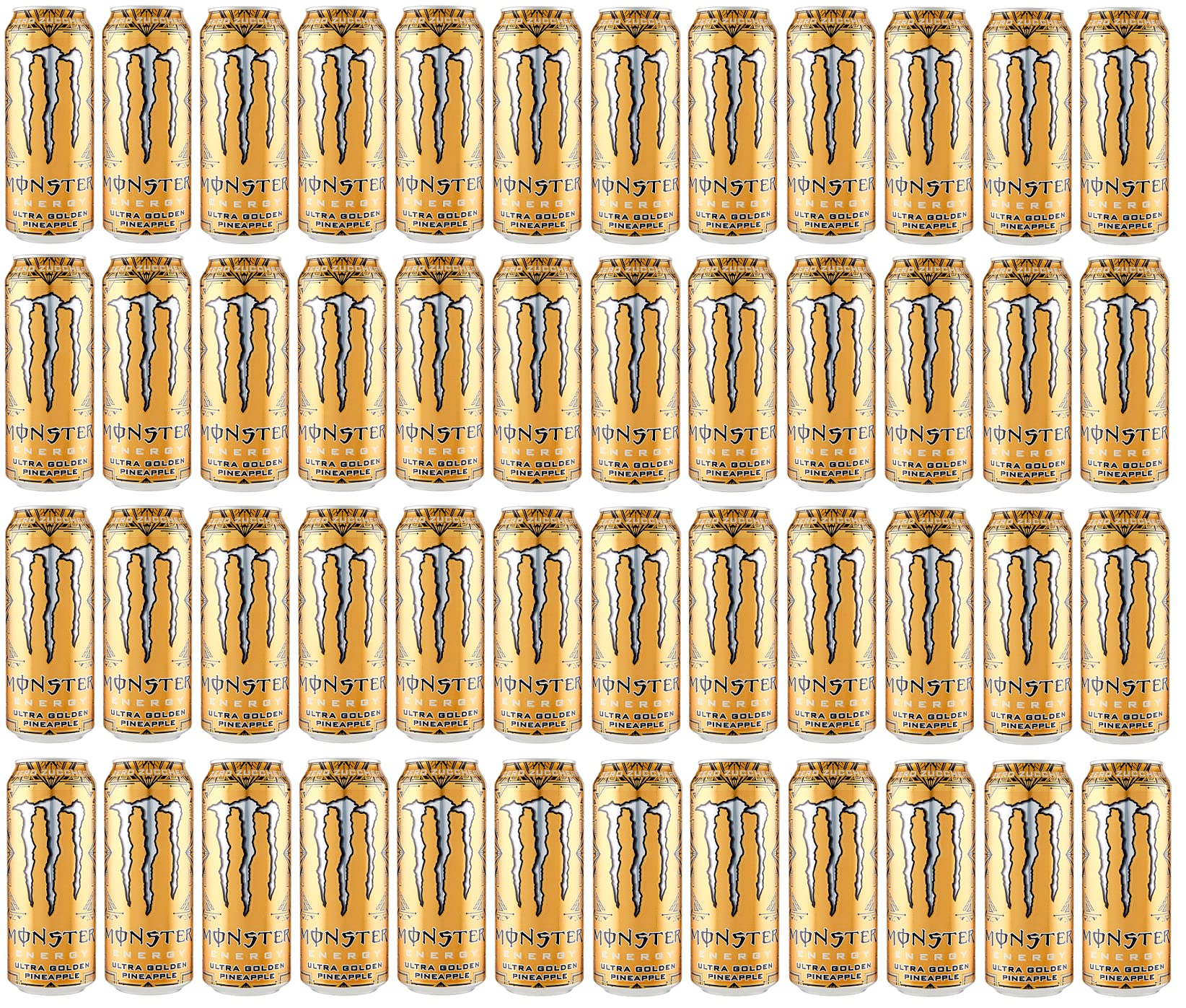 Italian Gourmet Energy Zero Ultra Gold bevanda energetica 48 x 500ml Ananas | Ohne Zucker, gusto tropicale frizzante, Dose für Party, Sport, Arbeit und, Gesamtnettogewicht 24 L + Kostenlos Polpa 400g