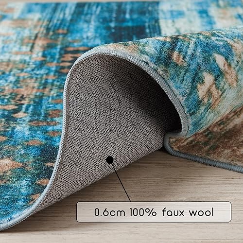 Miniatura 3 de Alfombra vintage lavable de 3 x 5 pies, lavable, bohemio, medallón floral, bohemio, tapete antideslizante para mesita de noche, de lana sintética