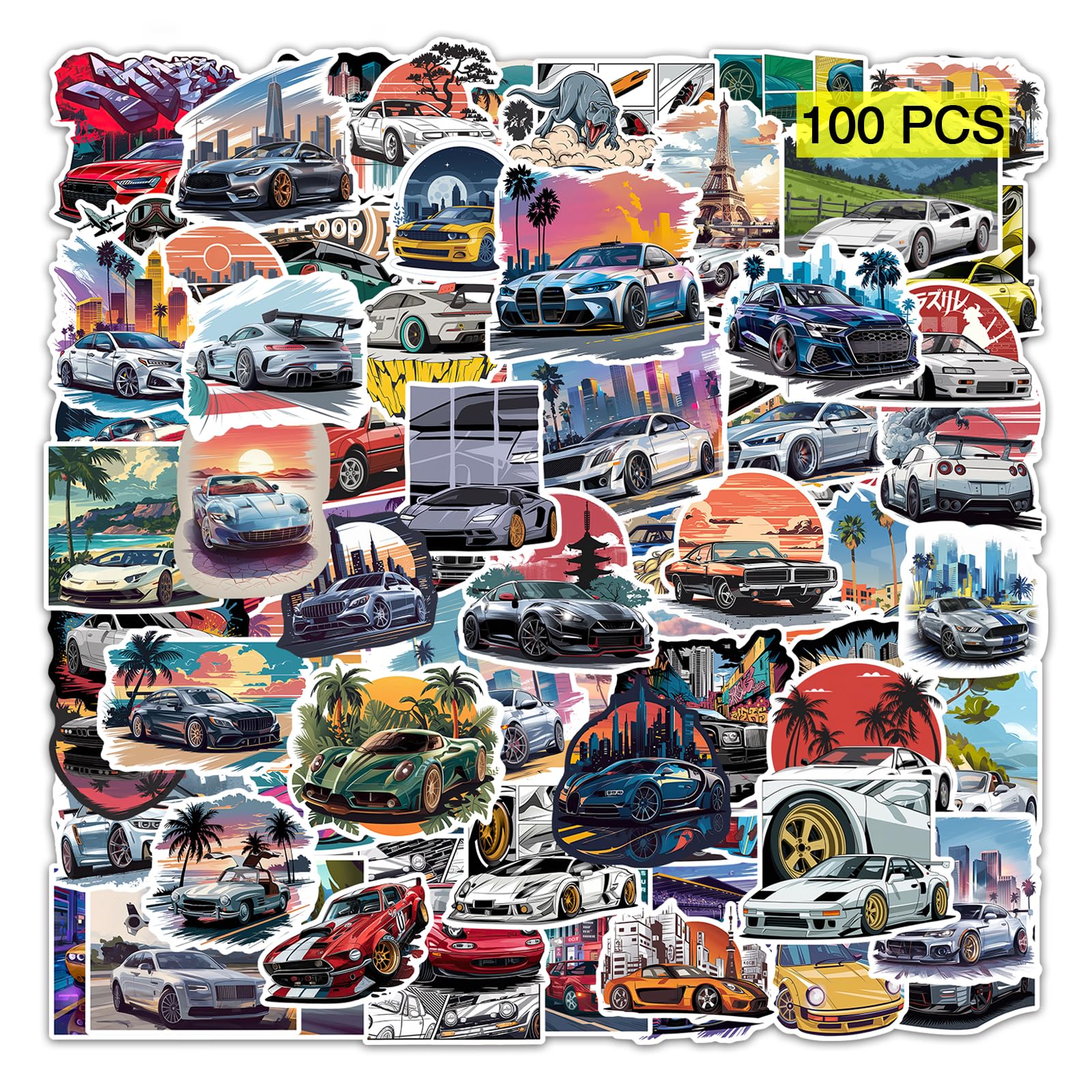 GTOTd Racing Sport Car Stickers (100 pcs) Gifts JDM Super Car Sticker Merch Party Supplies Wall Art Room Decor Decals Vinyls for Laptop Waterbottle