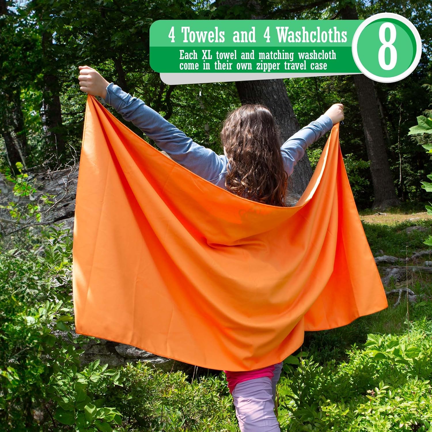 Camping Threads Quick Dry Microfiber Camp Towels Family Four Pack - Includes 4 XL Body Towels and 4 Washcloths