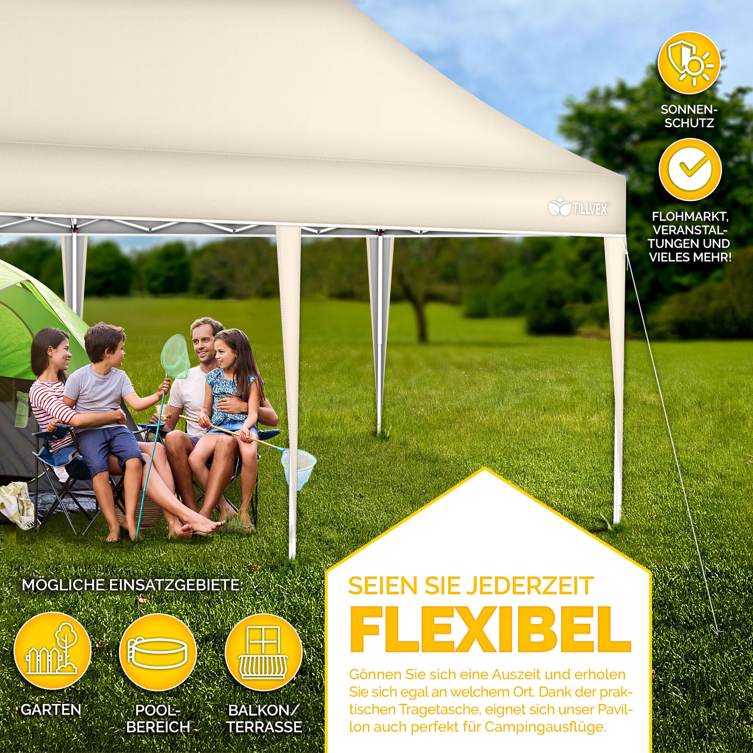 tillvex® Pavillon 3x6m Wasserdicht + 4X Sandsäcke | Stabil & Winterfest