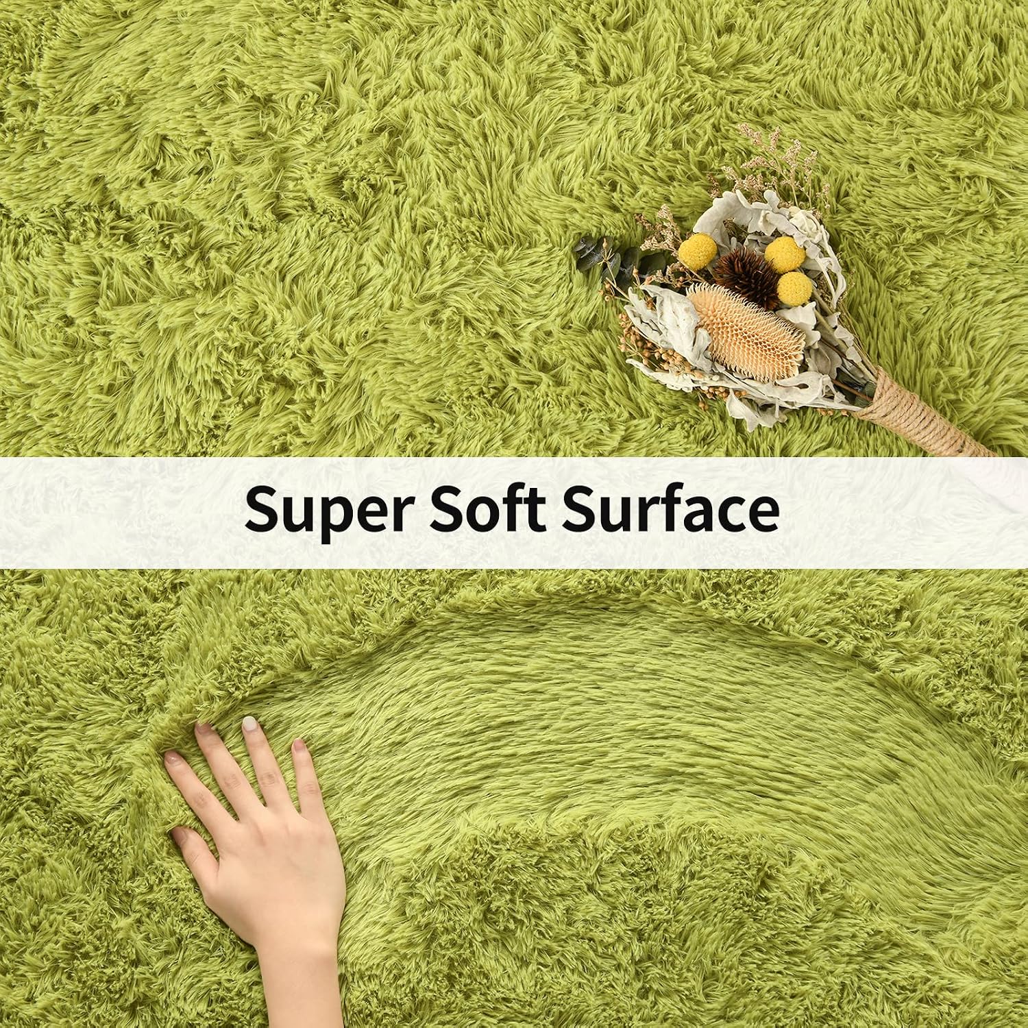 Merelax Modern Soft Fluffy Shaggy Rug for Bedroom Livingroom Small Chair Decor Rugs Feet Floor mats , Non-Slip Plush Furry Fur Area Rugs Comfy Nursery Accent Floor Carpet 2 X 3 Feet, Green