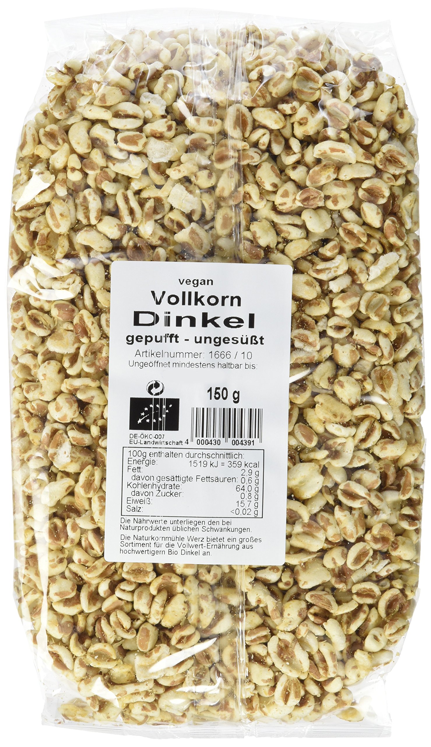Werz Vollkorn-Dinkel gepufft ungesüßt, 5er pack (5 x 150g)