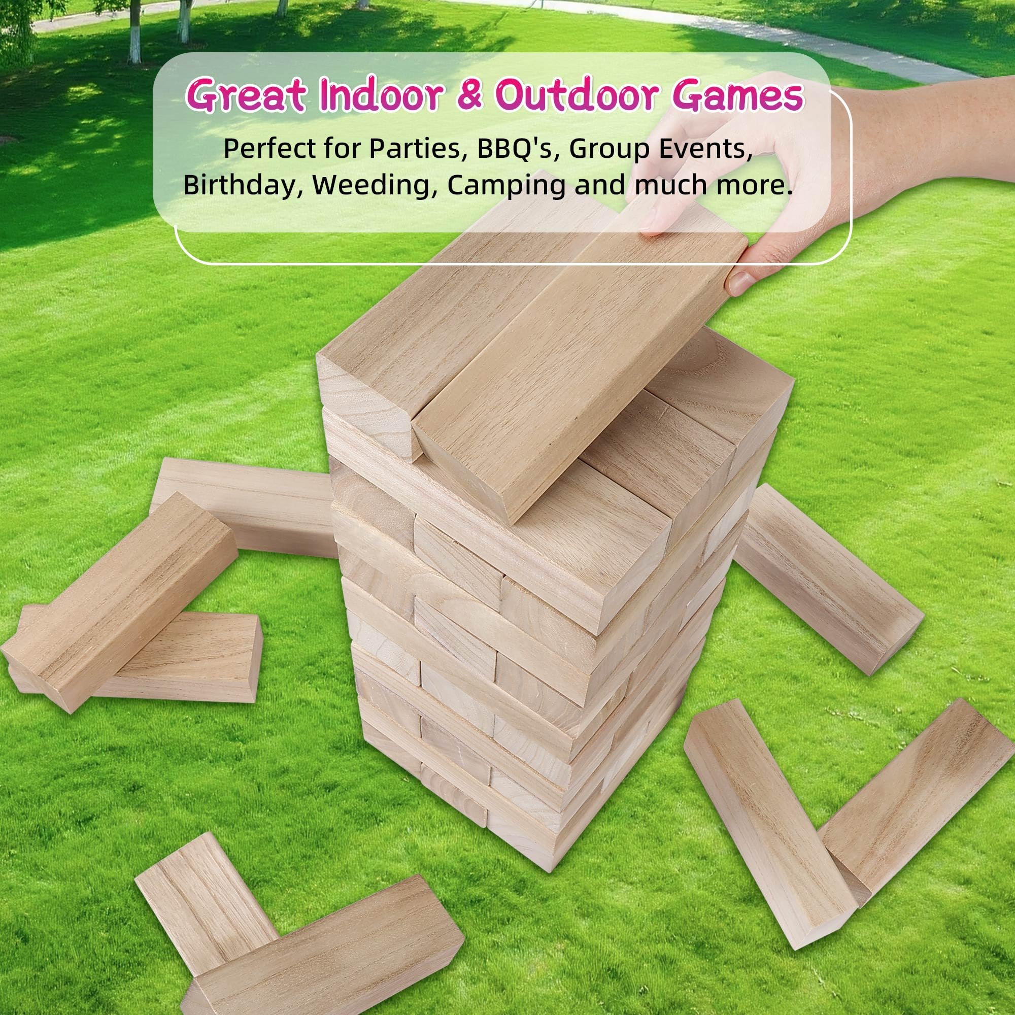 GOTHINK - Juego de torre gigante para remolque, torre grande apilable a más de 5 pies, 54 bloques de madera jumbo para juegos de patio exterior con funda de transporte, apilamiento de madera, juguete