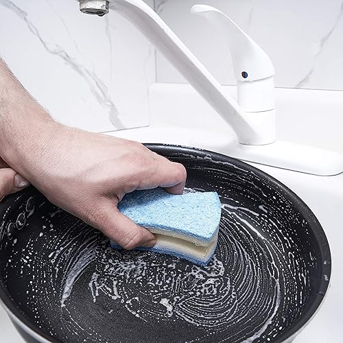 Miniatura 6 de Superio Esponja exfoliante con agarre (paquete de 2) Esponja de cocina resistente de doble cara, celulosa, kosher, fácil de usar, esponja para lavar