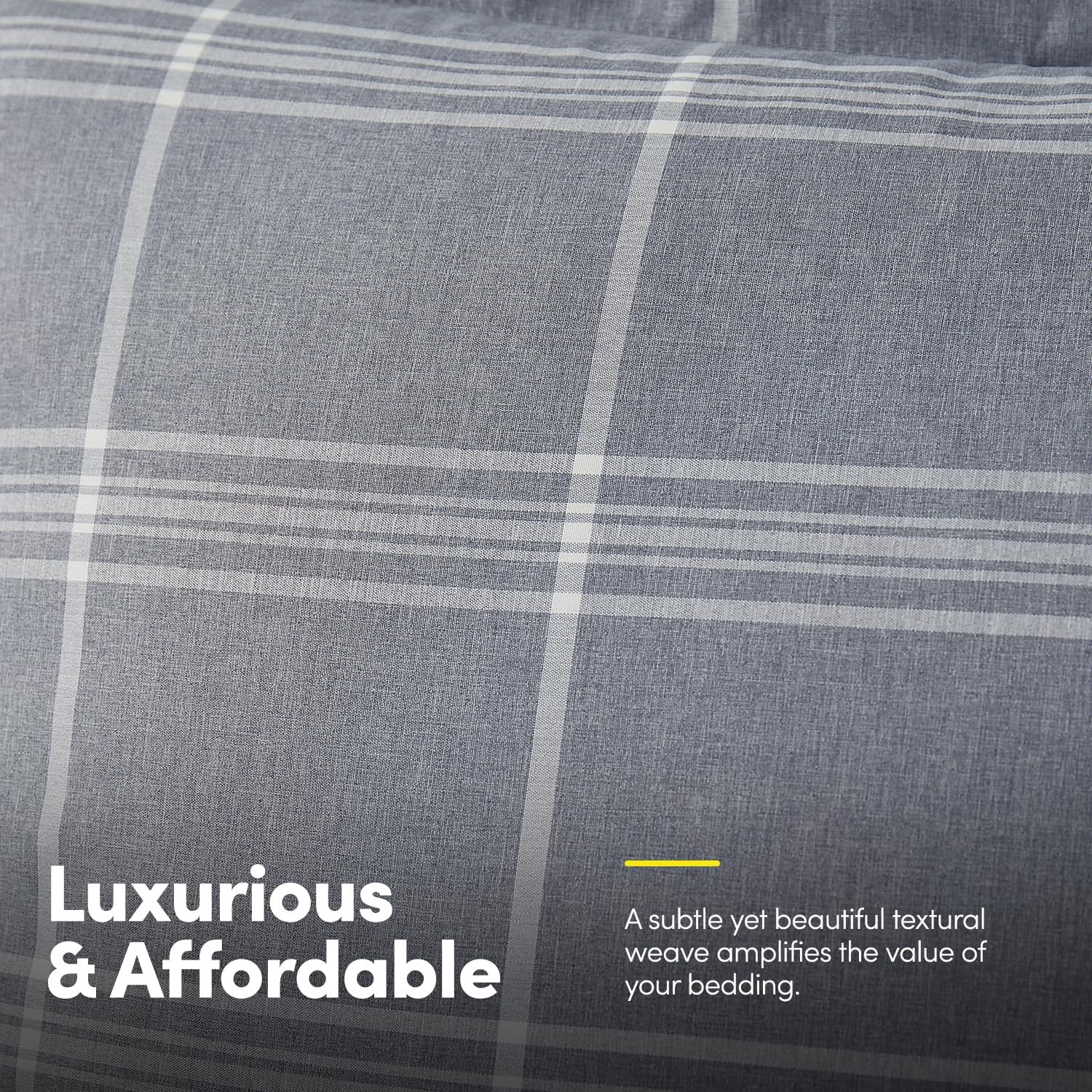 7 Piece Comforter Set Bag Solid Color All Season Soft Down Alternative Blanket & Luxurious Microfiber Bed Sheets, Twin, Gray Plaid - Image 3