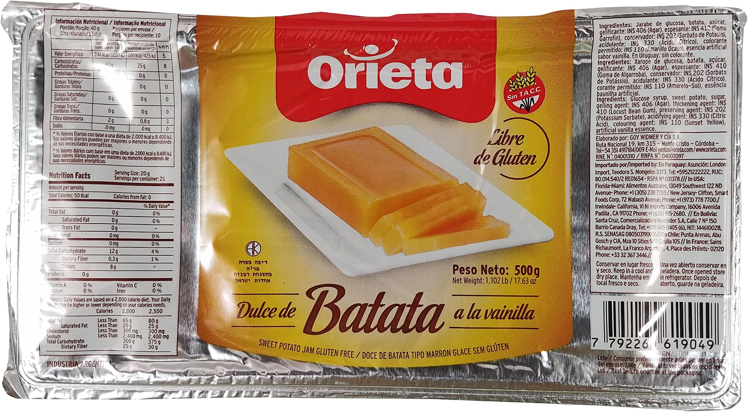 ORIETA DULCE Dulce de batata Orieta, 11.25 lb