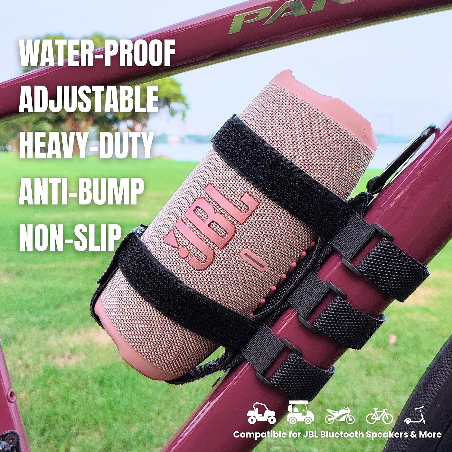 Portable Speaker Mount Strap Holder - Compatible for JBL Bluetooth Speaker Flip Charge Series Heavy Duty Anti-Slip Design for Golf Cart, Bike, ATV, UTV, Motorcycle