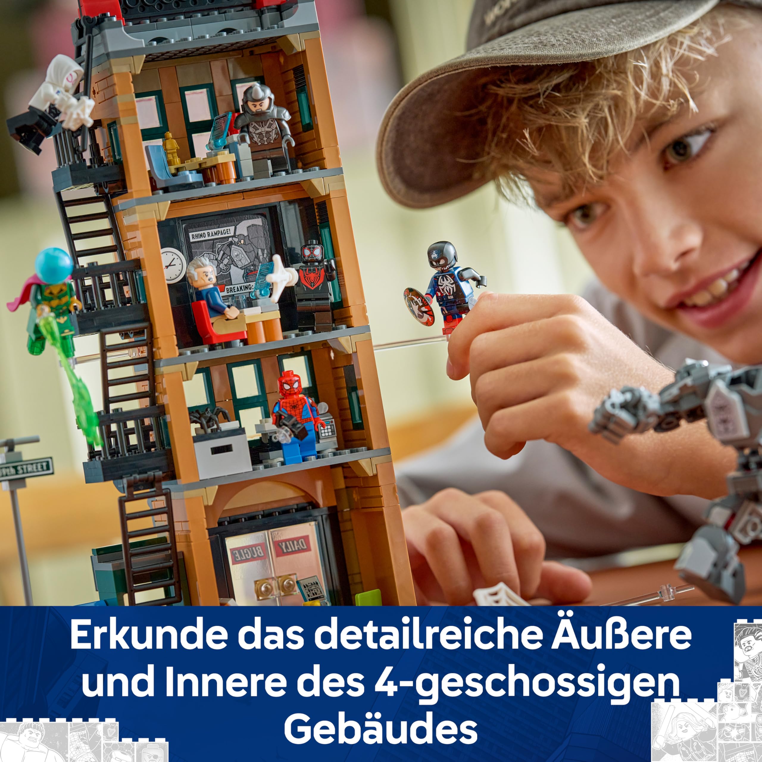 LEGO | Marvel Spider-Man vs. Mysterio: Daily Bugle - Superhelden Spielzeug mit Mech Actionfigur und 7 Minifiguren - Kinder Geschenk für Jungen ab 10 Jahren, Mädchen und Fans - 76342