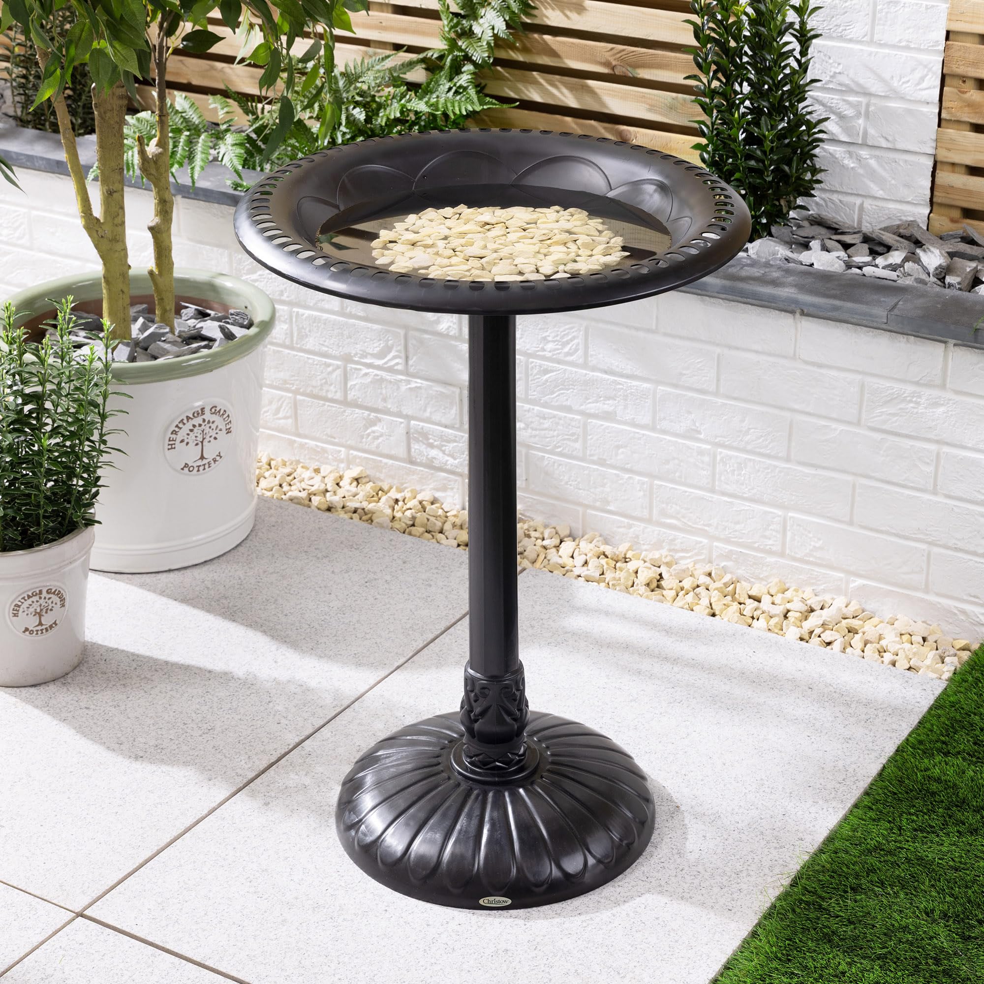 Christow Round Resin Bird Bath, Lightweight & Weather-Resistant Garden Birdbath, Weightable Base & Pedestal – Fillable with Sand & Gravel, Durable Black Outdoor Water Feature, 71cm Tall, 48cm Diameter - 2
