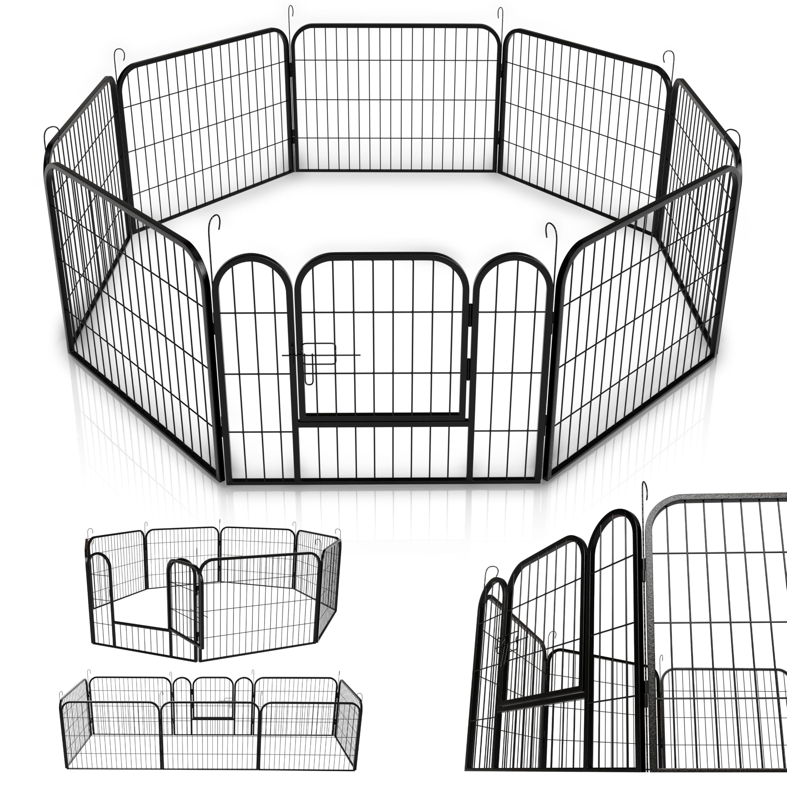 Juskys recinto para cachorros - Parque para cachorros 8 piezas de metal - recinto con puerta - Rejilla para cachorros, conejos y animales pequeños (160 x 160 x 60 cm)