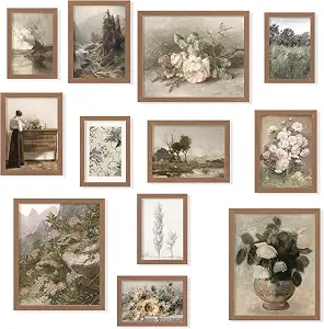 97 Decor 12 Pcs Vintage Wall Art Set - French Country Wall Decor, Rustic Botanical Prints