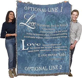 Pure Country Weavers Love is Patient Love is Kind Blanket 2 - Scriptures - 1 Corinthians 13 - Personalized - Custom Wedding Gift Tapestry Throw Woven from Cotton - Made in the USA (72x54)