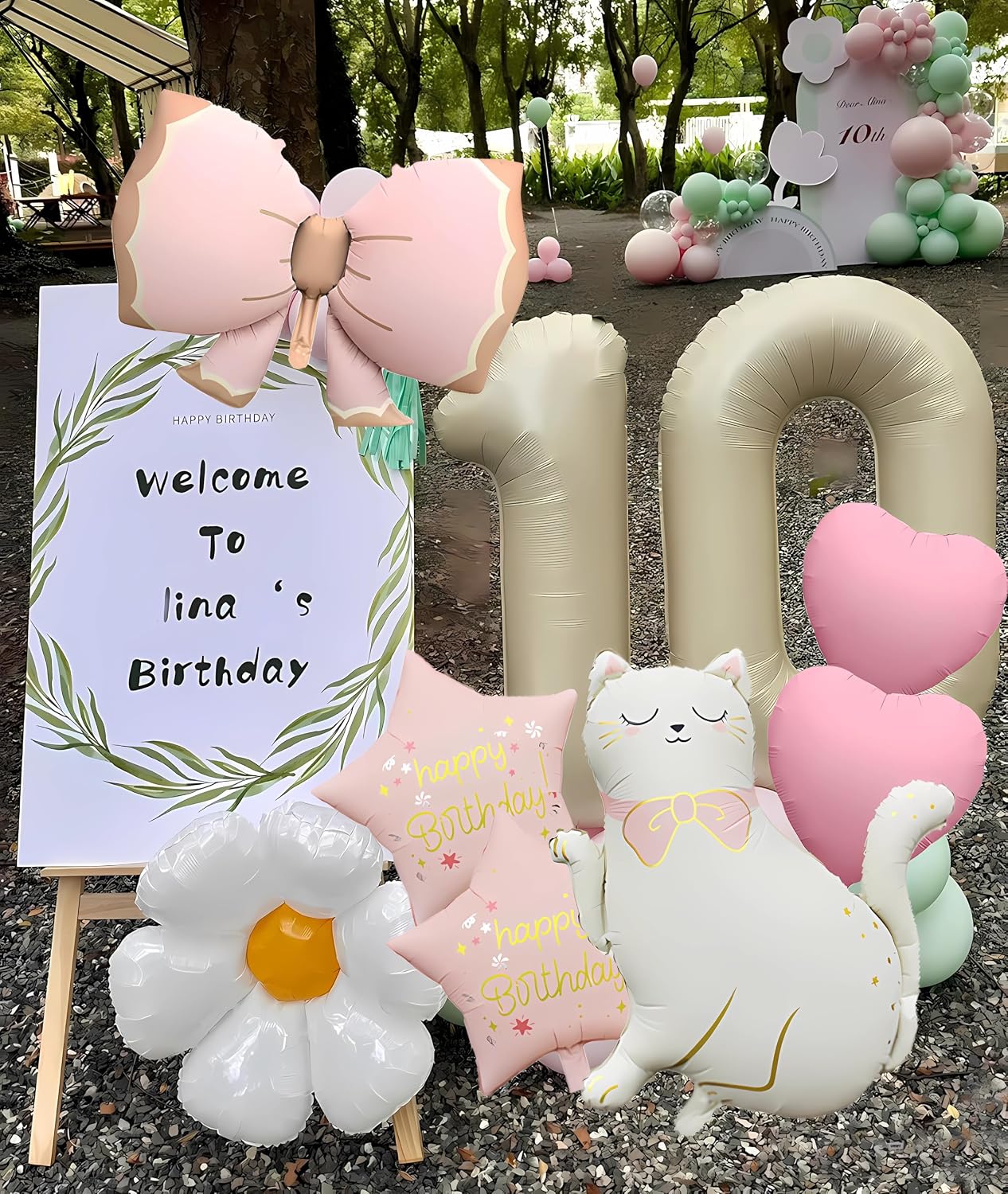 Macaron Cat Balloons macaron bowknot balloons & Happy Birthday balloons Set - Pastel Colors Perfect for Birthday Parties, Baby Showers Unicorn Themed Party& Festive Decorations 6pcs (Cat) image 3