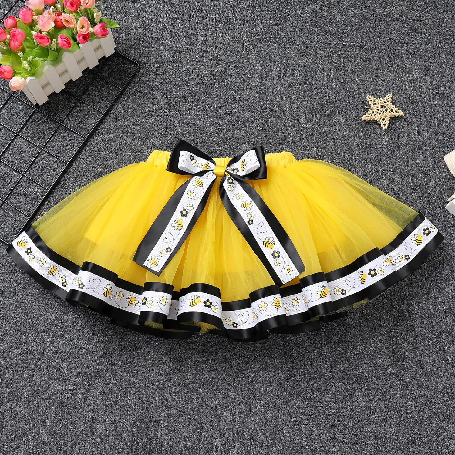 IBTOM CASTLE Baby Girls First Birthday Outfit Bee Romper Tutu Skirt Bowknot Headband Cake Smash Photoshoot Clothes - Image 5