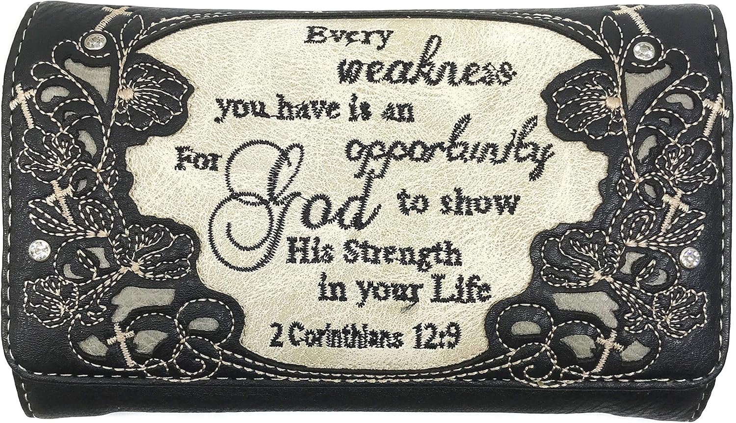 Zelris Bible Verse Corinthians 12:9 God Women Crossbody Trifold Wallet
