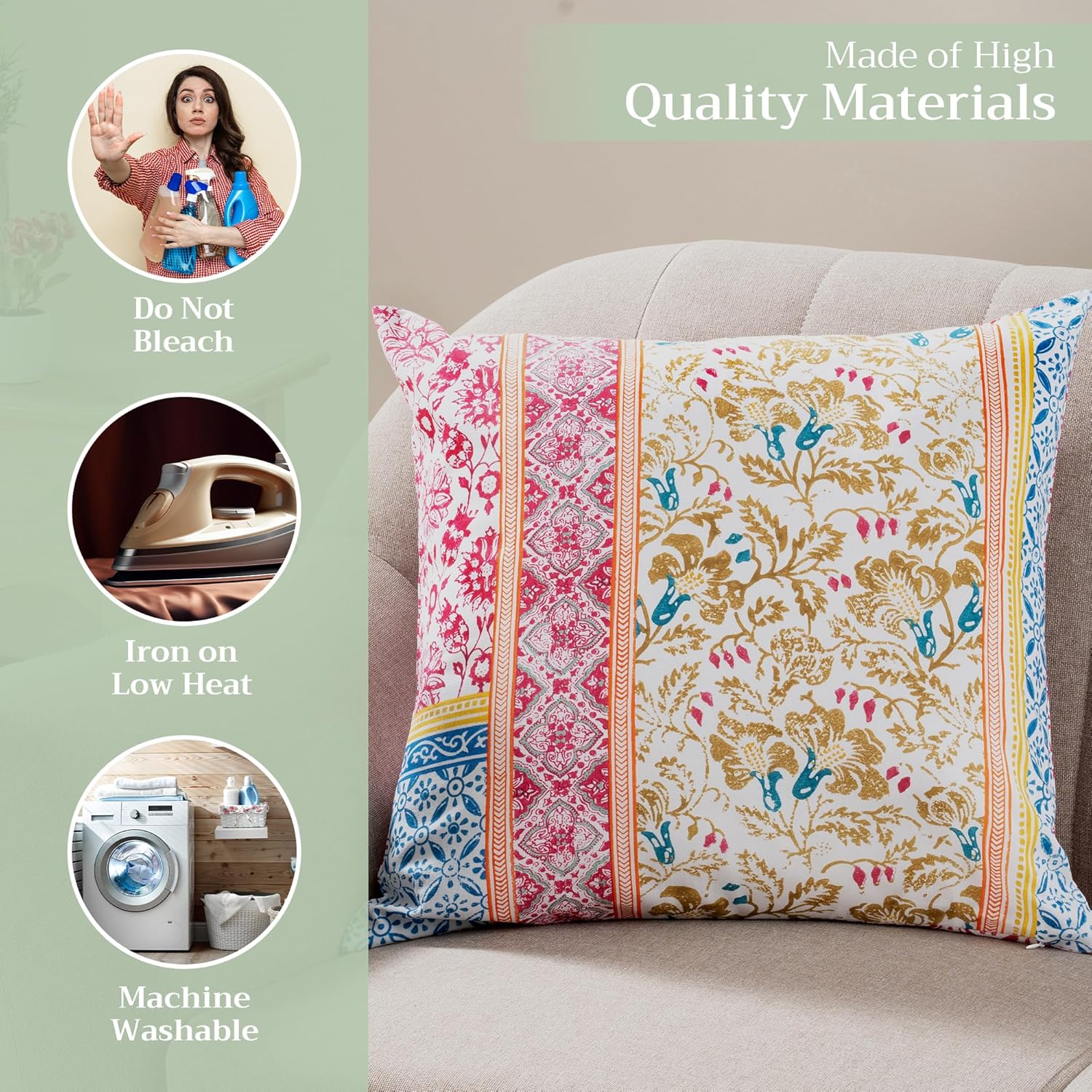 Maison d' Hermine Decorative Pillow Covers 20 x 20 inch Square 100% Cotton Throw Pillow Covers with Invisible Zipper for Living Room Couch Chair Sofas Gifts for Mothers Day - Katmandou - Jammu