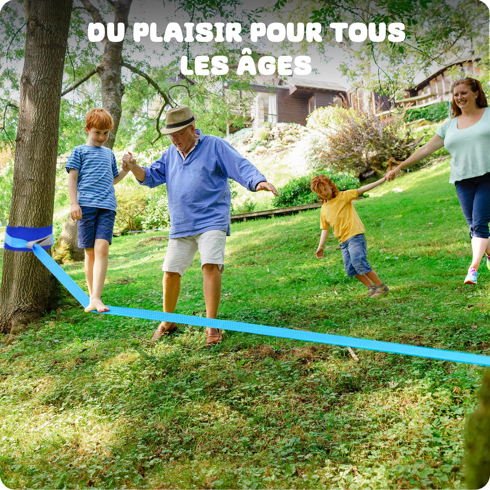 Hapfan Parcours Ninja d'obstacles,15m×2 Slackline avec 8 Obstacles à Suspendre Mixte,Slackline kit Parcours d'obstacles à Suspendre en Plein air,Filet et échelle,Monkey Bar Kit,tyrolienne