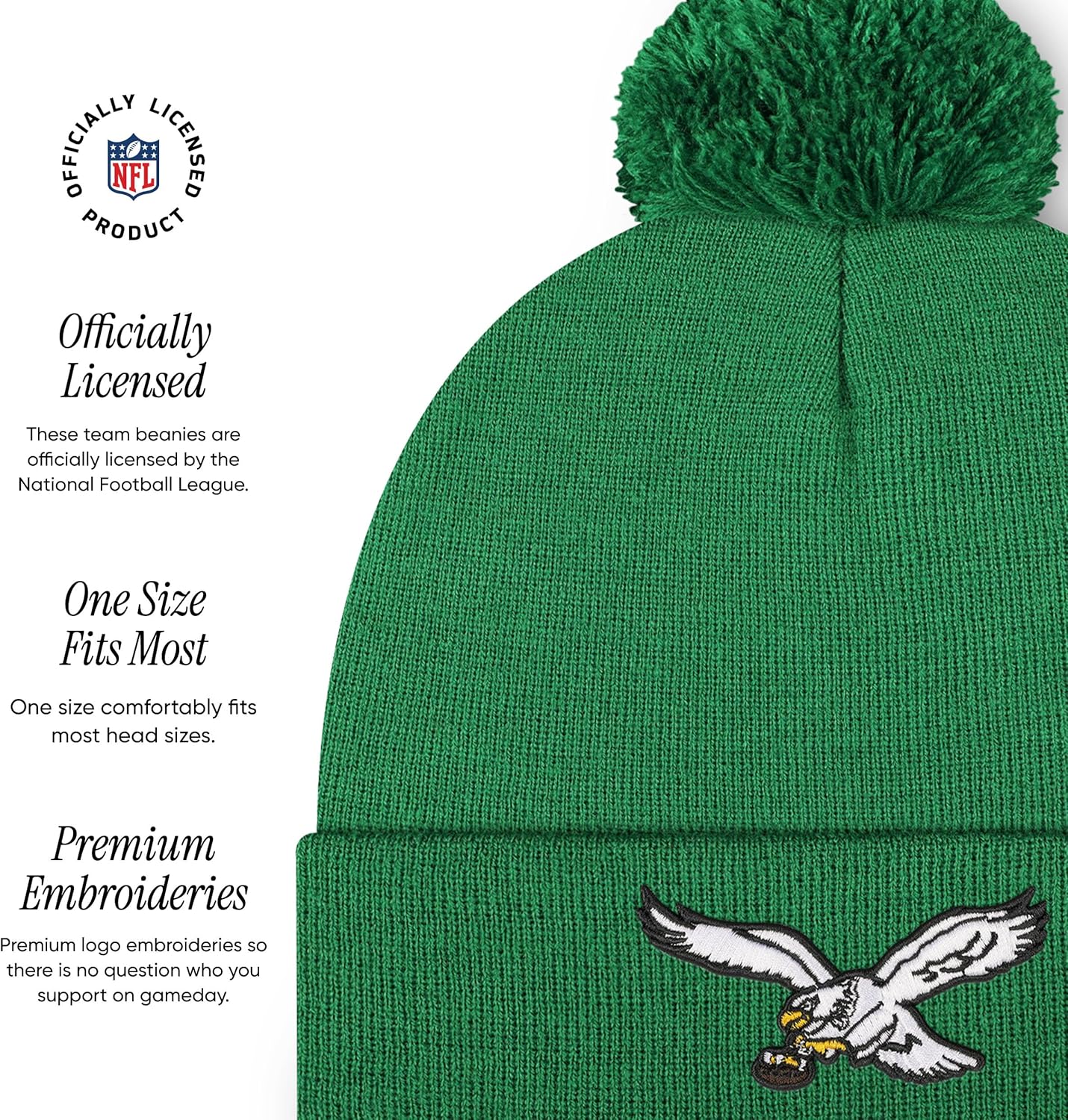 FOCO NFL Unisex-Adult NFL Team Logo Basic Pom Beanie Hat - Image 4