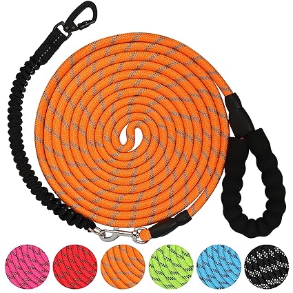 16FT Training Leash for Dog - Reflective Nylon Dog Rope Leash with Swivel Lockable Hook and Bungee Dog Leash,Thick Leash Cord for Small Medium Large Dogs Training,Playing,Camping or Hunting