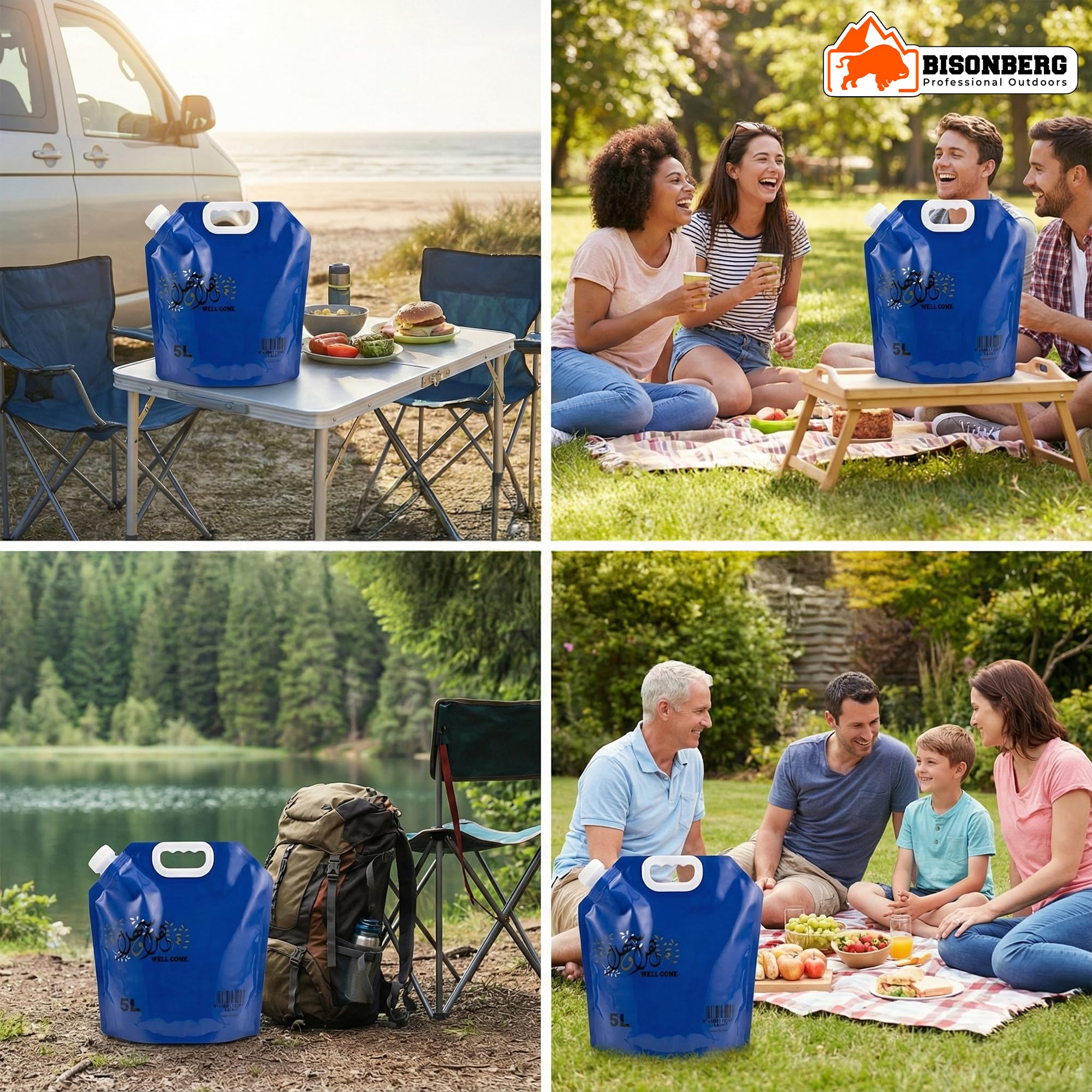 Bisonberg 5 Liters Portable Collapsible Water Storage Tank, Plastic, Blue with Valve, Water Carrier Lifting Bag for Camping Hiking Survival 4
