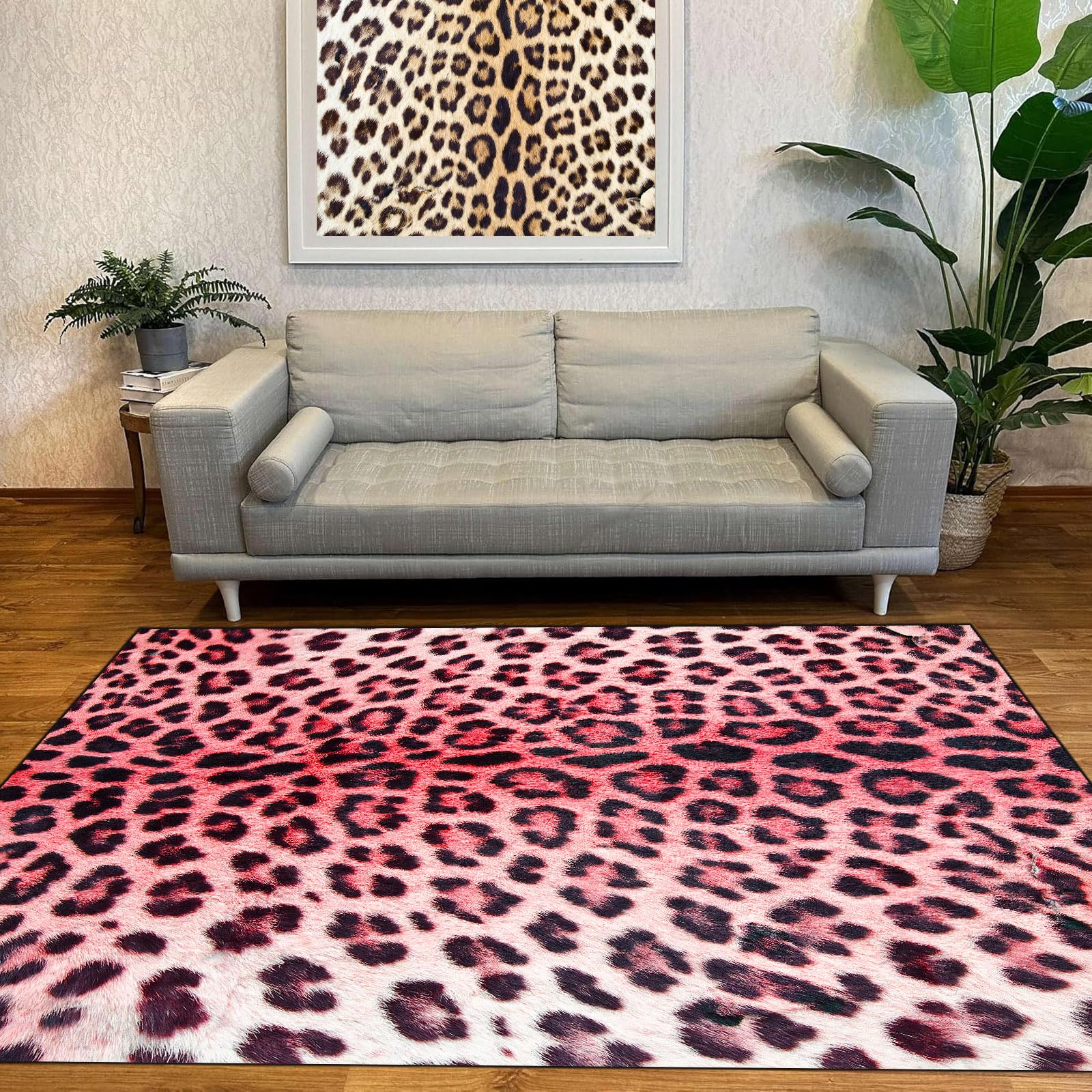 Tapis léopard lavable et antidérapant pour éviter les glissades au salon