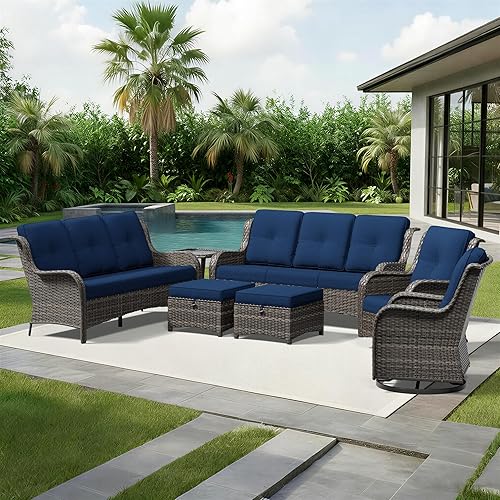 Miniatura 63 de Joyside Silla mecedora giratoria para exteriores para patio, mecedora de mimbre para exteriores con cojines de tela de olefina adecuada para porche