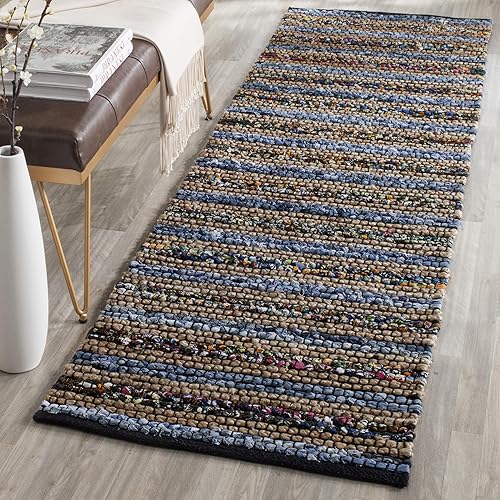 SAFAVIEH Cape Cod Collection - Alfombra de pasillo, 2 pies 3 pulgadas x 6 pies, azul y multicolor, hecha a mano de tejido plano trenzado de algodón