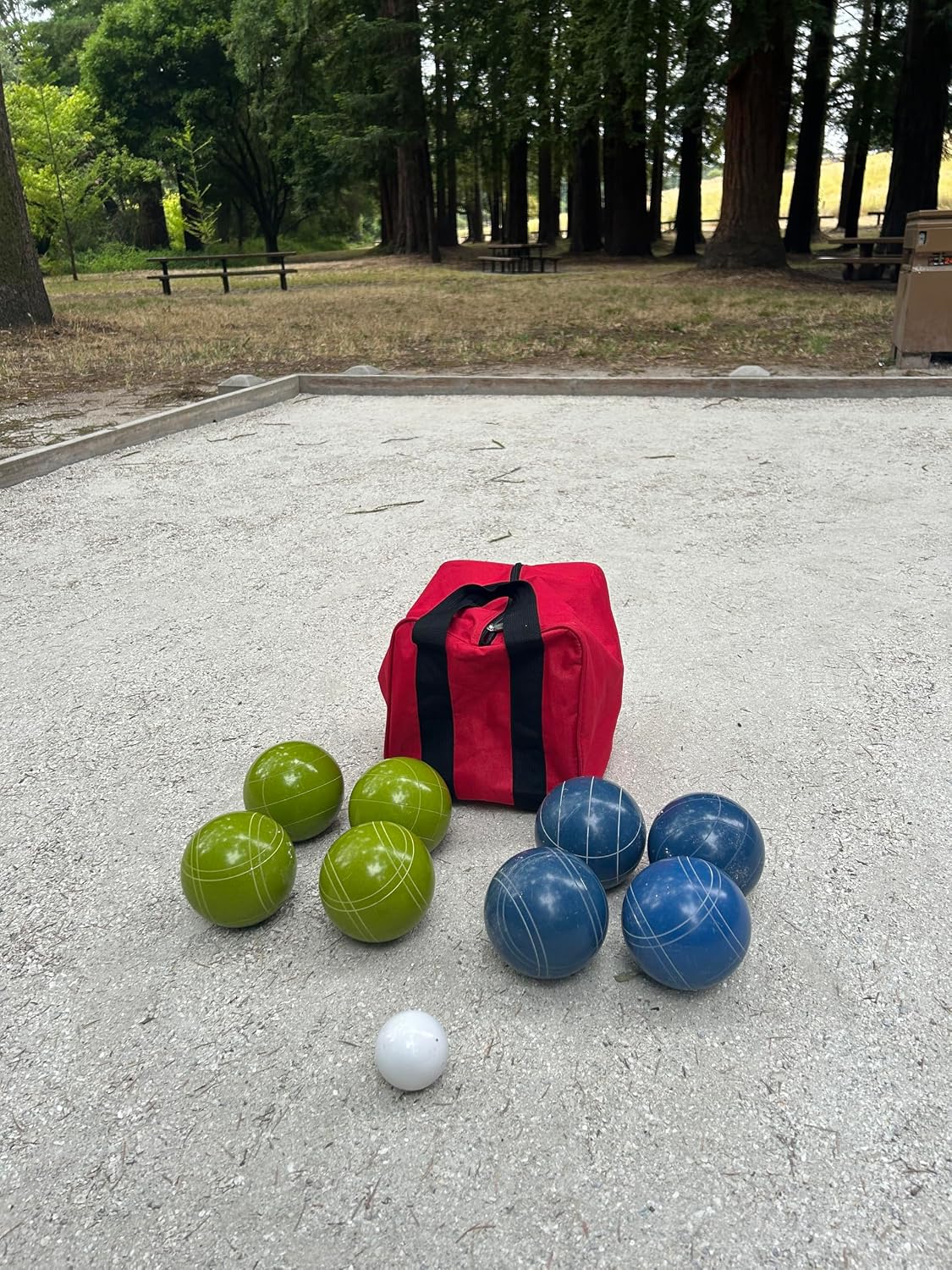 BuyBocceBalls Listing - Made in USA, Premium Quality Official Tournament Bocce Set - 107mm Blue and Lime Green Balls Nylon Bag; Regulation Size Balls 920 Grams (2 lbs. 1 oz.)