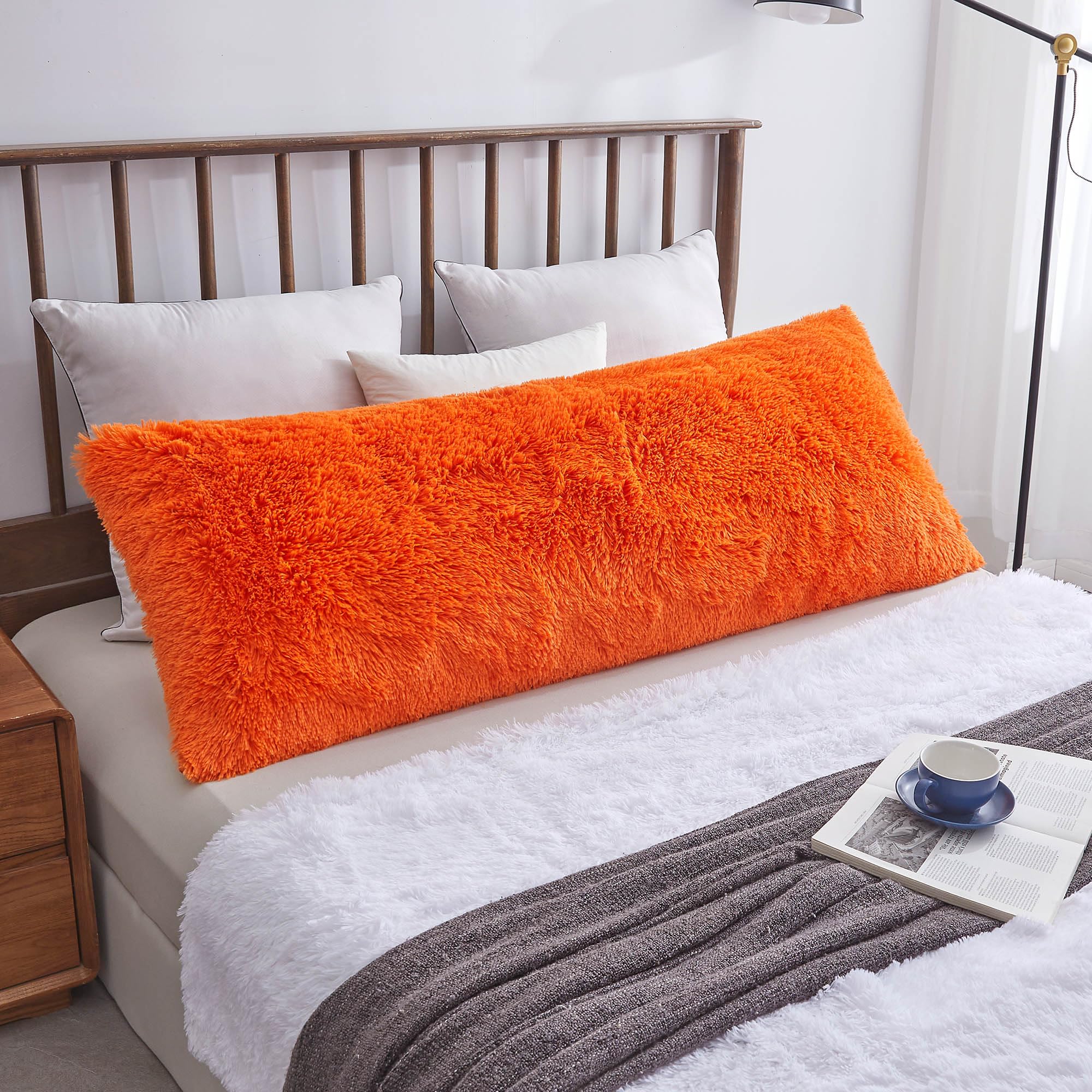 XeGe 2 Morbide Federe Cuscini In Finta Pelliccia Arancione | Pelo Lungo E Vellutate Per Divano E Letto | Cuscini Decorativi Con Cerniera | Set 2 King Size