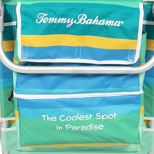 Miniatura 7 de Tommy Bahama Mochila clásica plana de 5 posiciones y soporte para tazas, silla de playa plegable portátil para bronceado, paquete de 2, rayas
