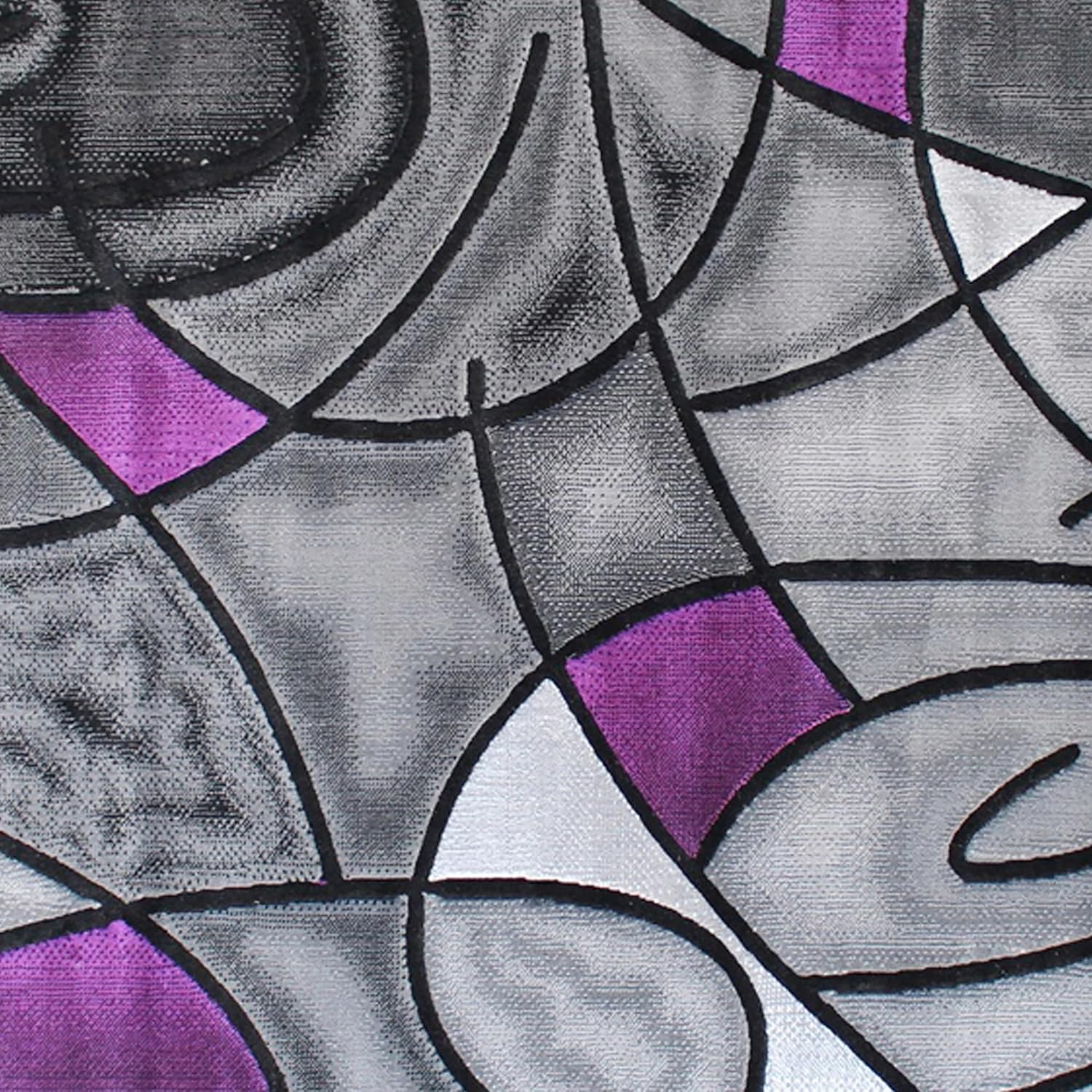 EMMA + OLIVER Urbane Plush Olefin Accent Rug - Abstract Geometric Pattern - Gradient Gray Shades with Vibrant Purple Accents - 4x6 - Moisture & Stain Resistant