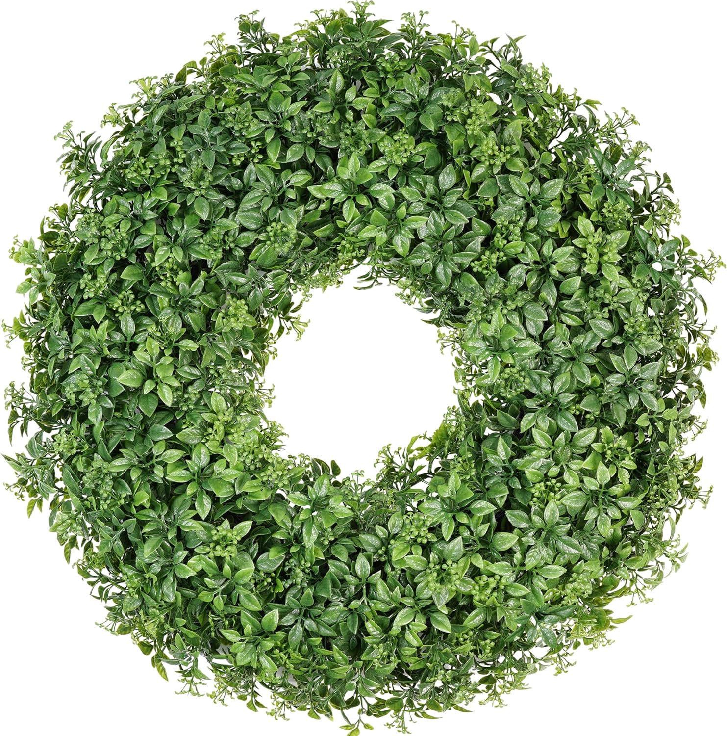 24 Inch Boxwood Wreaths for Front Door, Artificial Large Faux Aglaia Odorata Greenery Wreath, Spring Summer Fake Eucalyptus Door Wreath for Year Round Indoor Outdoor Farmhouse Wall Home Decor