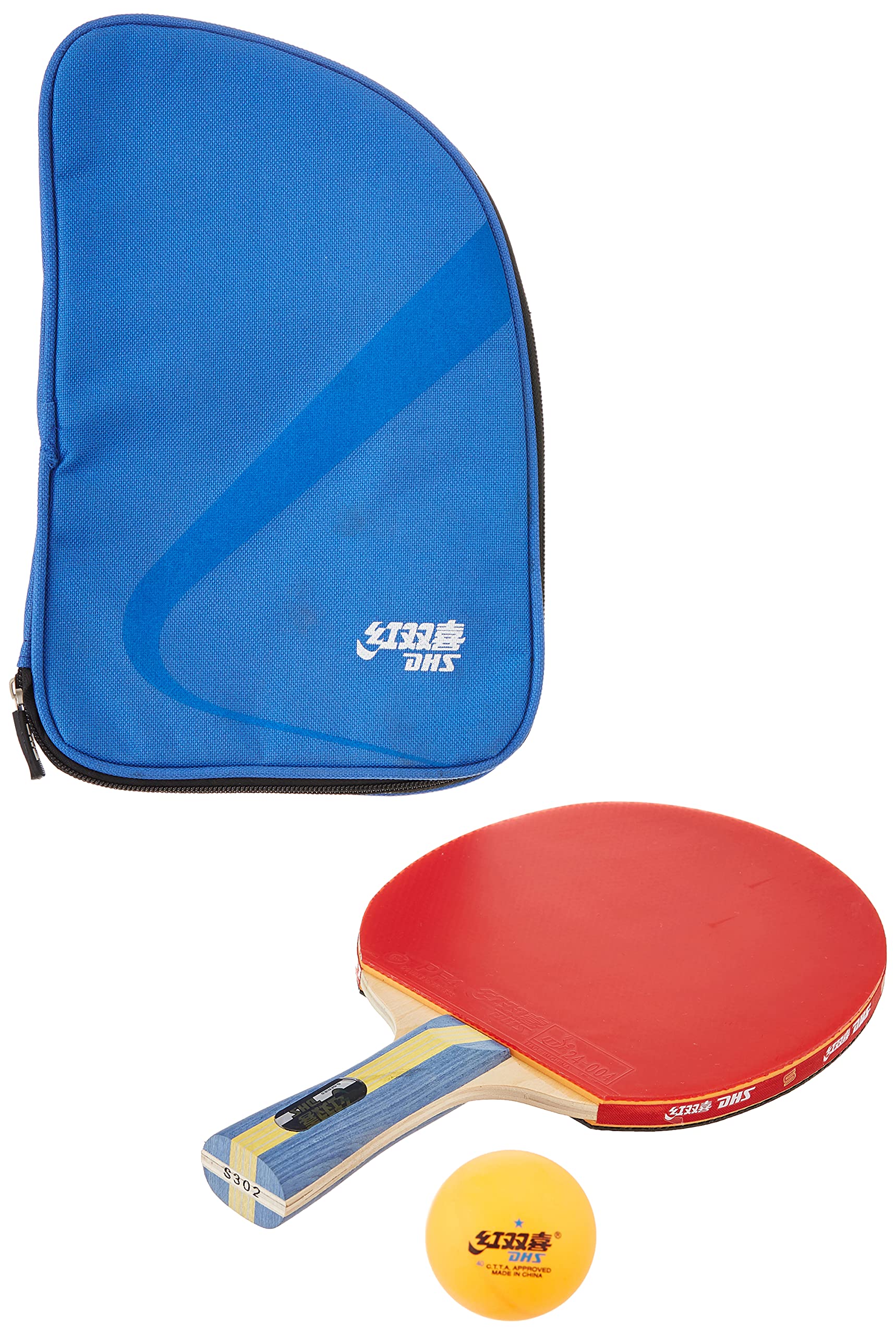 TT BAT S-S302 DHS with TT Ball DHS 40MM 1 Star Orange (10 Pcs Box) and TT BAT Cover RC104 DHS Blue