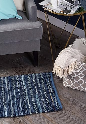 Miniatura 5 de DII Chindi Home Collection Alfombra de trapillo de área multicolor tejida a mano, 20 x 31.5 pulgadas, color azul náutico