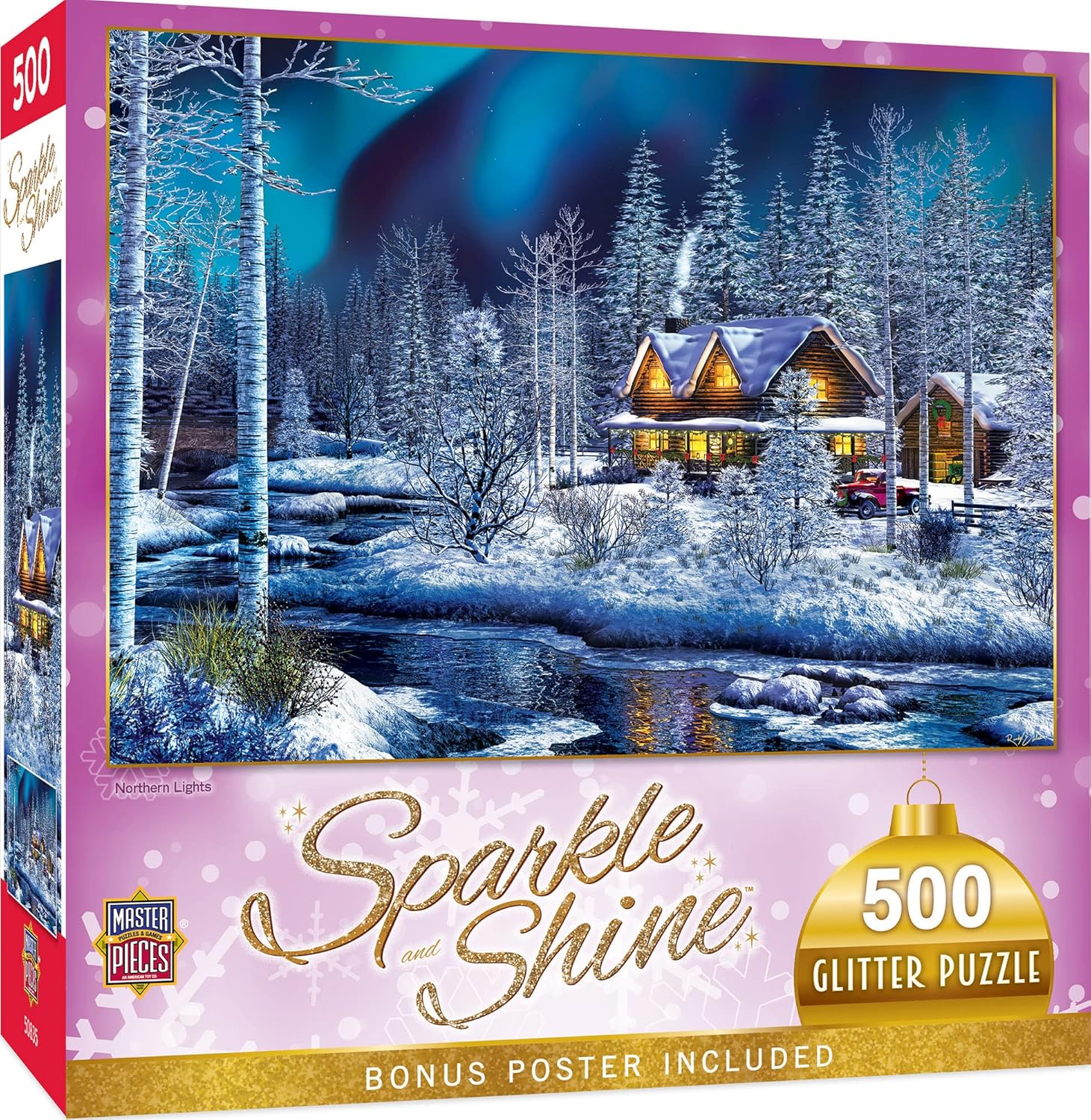 Masterpieces 500 Piece Glitter Christmas Jigsaw Puzzle - Northern Lights - 15"x21"