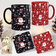 Arcadia Christmas Coffee Mug & Cup Set - 330ml With Coaster and Greeting Card | Pack of 5 | Gift for Anyone on New Year | Present for Boys and Girls