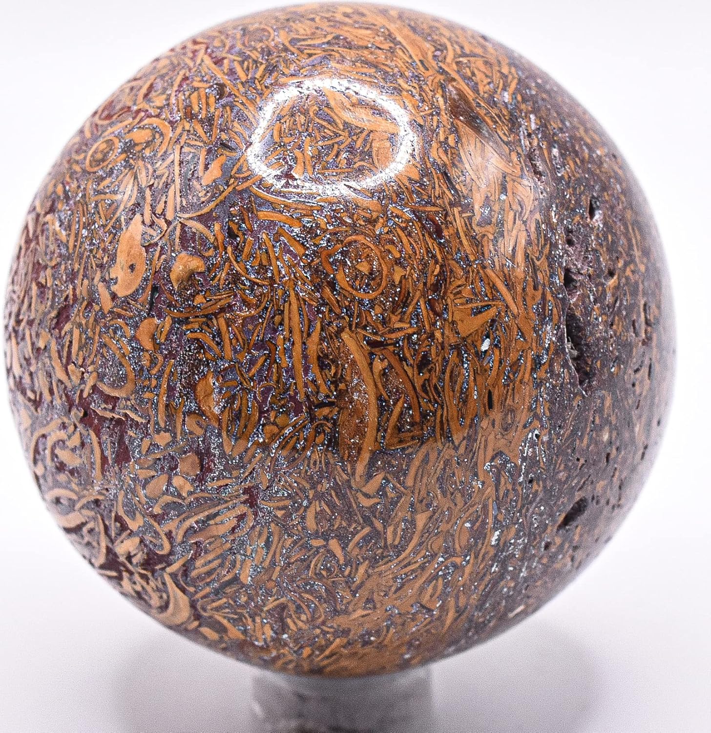 2.2" 250g Mariam Mariyam Coquina Jasper Agate Sphere Polished Natural Elephant Skin Gemstone Crystal Mineral Ball - India + Stand