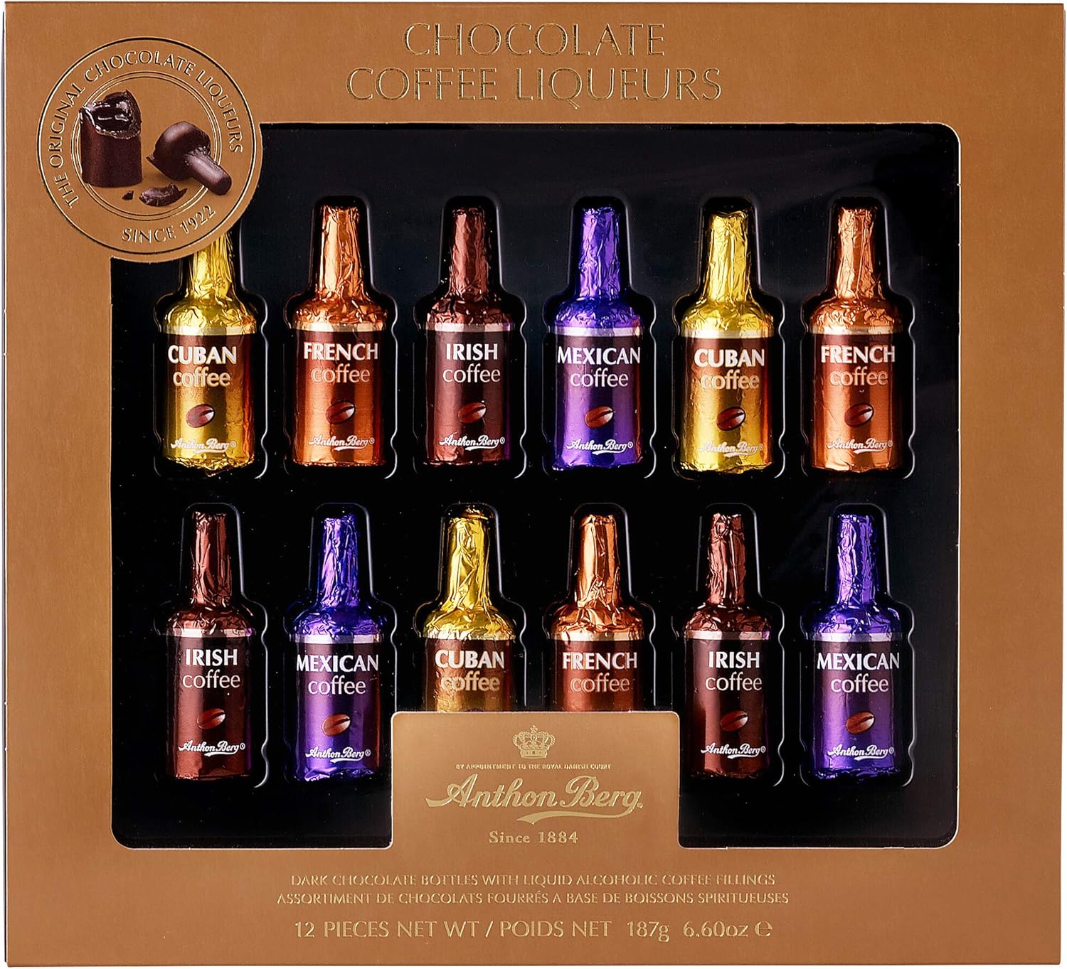 Anthon Berg Chocolate Liqueurs Coffee & Alcohol 12 bottles 187g