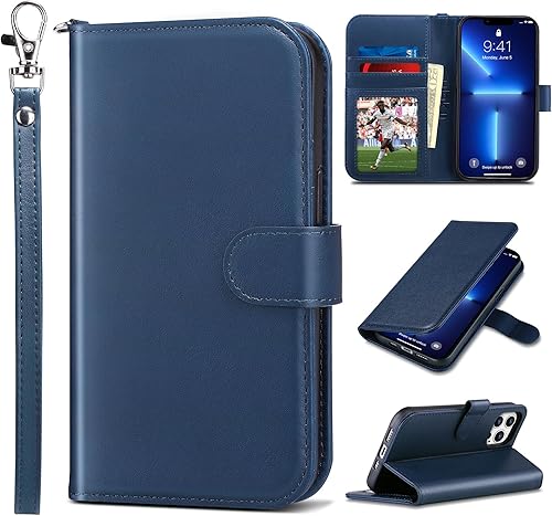 Miniatura 18 de ULAK Funda tipo cartera compatible con iPhone 13 para hombres, funda protectora con tapa de piel PU premium y función de caballete con tarjetero