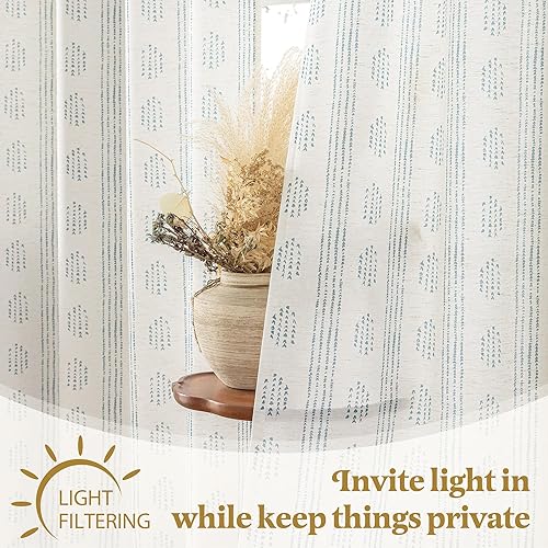 Miniatura 3 de Cortinas bohemias para dormitorio, sala de estar, 84 pulgadas de largo, con patrón geométrico de rayas y ojales en la parte superior, filtrantes de