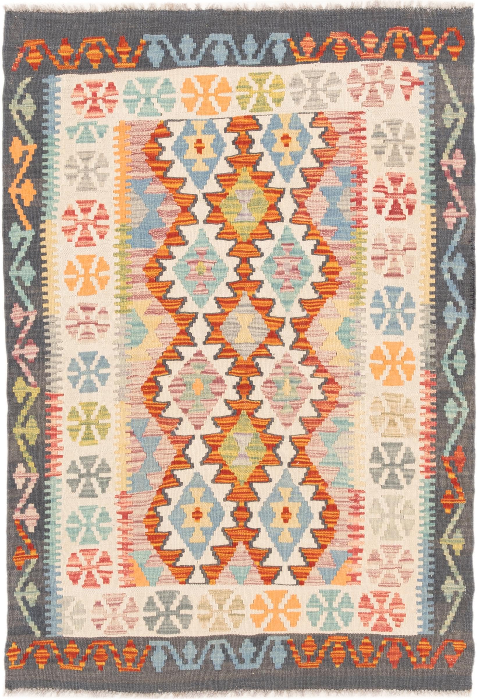 Tapis Kilim afghan en laine tissé à la main 101x146 cm d'exception