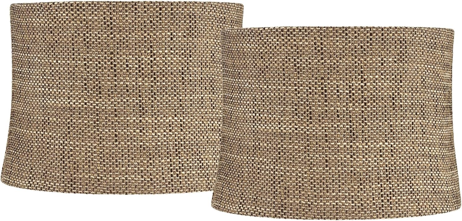 Set of 2 Softback Pinched Drum Lamp Shades Charcoal Brown Large 13" Top x 14" Bottom x 10" High Spider with Replacement Harp and Finial Fitting - Springcrest