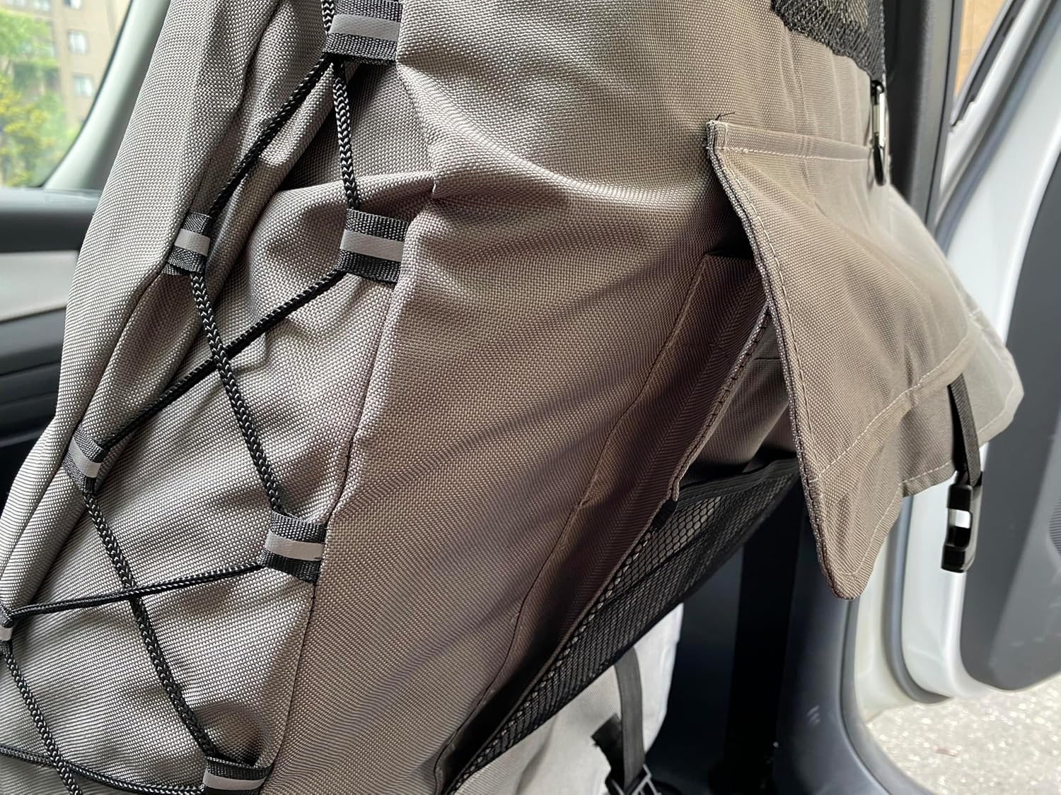 Gray Seat Covers for Cars Trucks SUV, Universal Canvas Tactical Multi-Pockets Organizers Rain Defender, Waterproof Seat Protectors Front Set