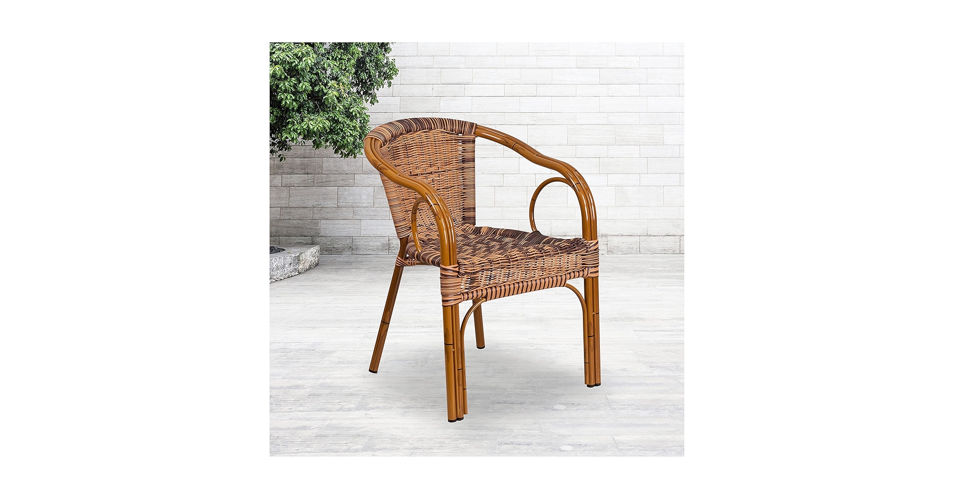 Amazon.com: EMMA + OLIVER Brown Rattan Patio Chair with Dark