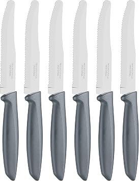 Tramontina Kitchen Knives Set of 6, Serrated Fruit Tomato Cooking Knife, Vegetable Chopper Peeler, Stainless Steel, Multipurpose, Rounded Tip, Grey, 23498655