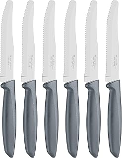 Kitchen Knives Set of 6, Serrated Fruit Tomato Cooking Knife, Vegetable Chopper Peeler, Stainless Steel, Multipurpose, Rounded Tip, Grey, 23498655